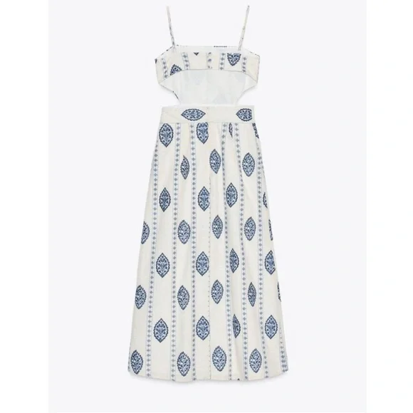NEW! Zara Cutout Embroidered Midi Dress - Picture 4 of 5